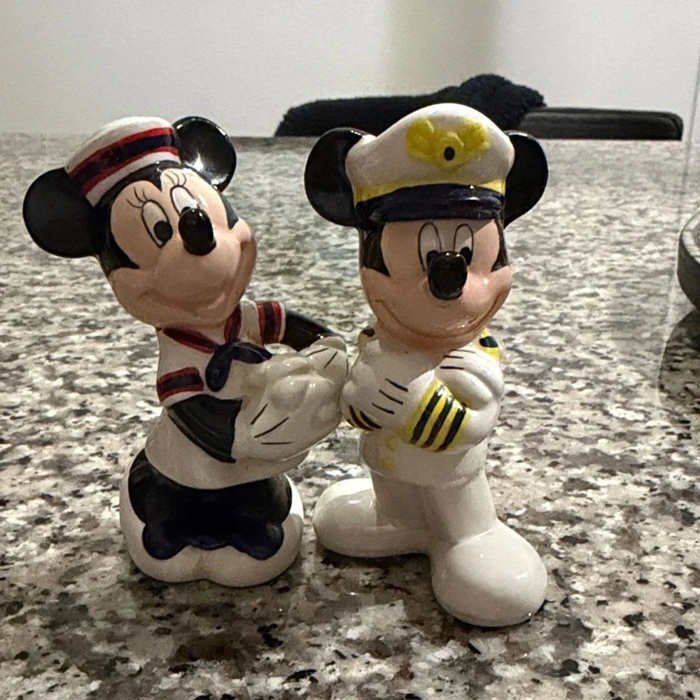 Disney Sailor Minnie & Captain Mickey Ceramic Figurine Set - White, Black, Blue